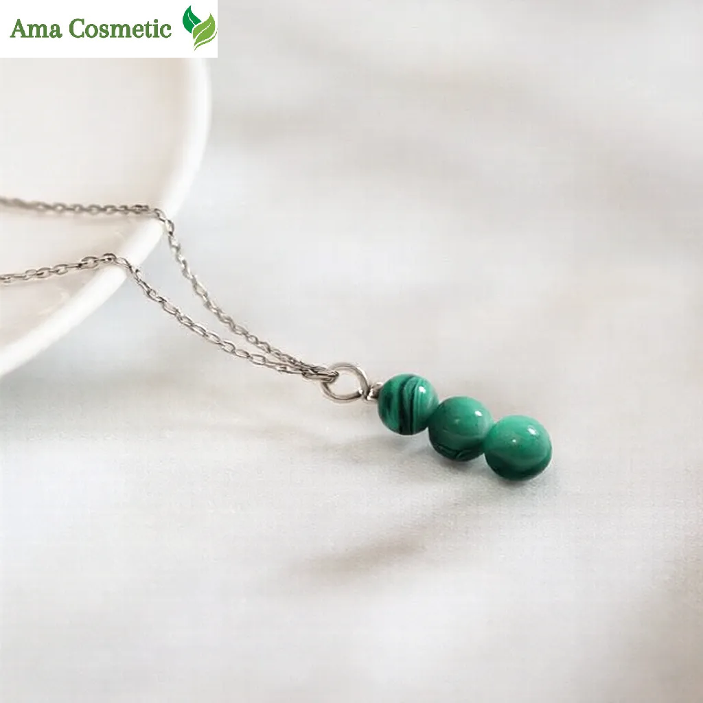 قلادة فضة إسترليني 925 بثلاثة أحجار ملاكيت طبيعية